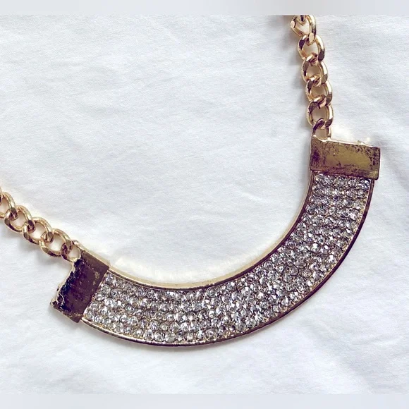 Two Statement Necklaces, Both Unmarked, Retro Costume Jewelry, 1 Gold & 1 Bronze - Picture 3 of 16